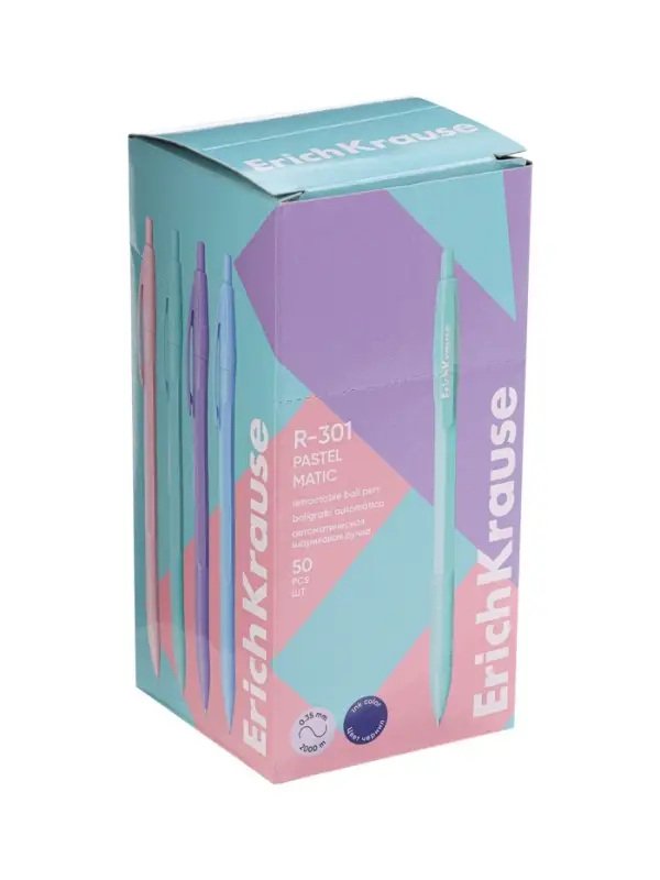 Ручка шариковая автоматическая, ErichKrause R-301 Matic Pastel, 0.7 мм, синяя