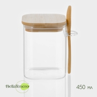Банка стеклянная для сыпучих продуктов с бамбуковой крышкой и ложкой BellaTenero &laquo;Эко&raquo;, 450 мл, 10,5&times;8,2&times;10,5 см