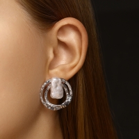 Серьги с жемчугом &laquo;Бусина&raquo; двойной круг, цвет серебро