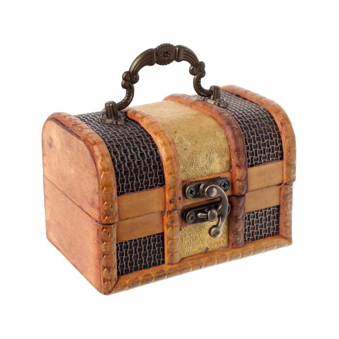 Шкатулка дерево сундучок "Золотая сеть и штукатурка" 8,5х12х8,5 см