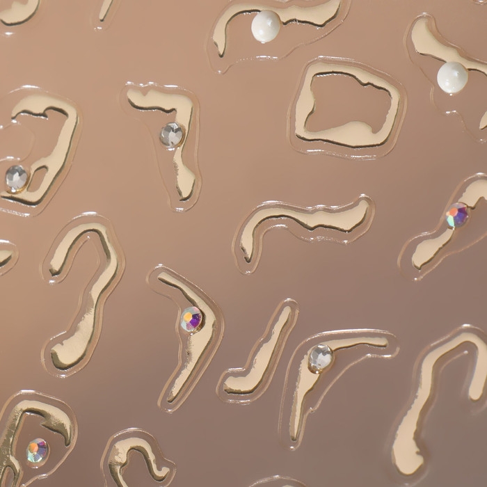 Наклейки для ногтей &laquo;Блики&raquo;, объёмные, металлизированные, со стразами и бусинами, цвет золотистый