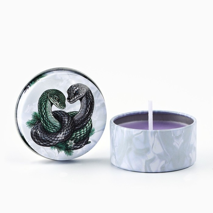 Свеча новогодняя в железной банке &laquo;Новый год: Змейки&laquo;Новый год: аромат сирень, 4.8 см