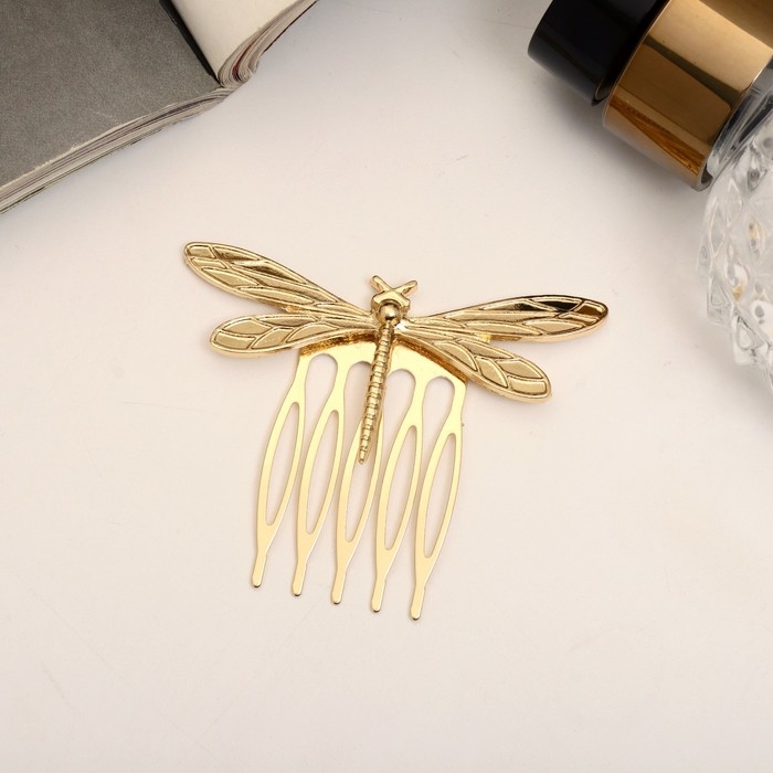 Гребень для волос "Либерти" стрекоза, 4х5 см, золото