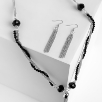 Набор 2 предмета: серьги, бусы &laquo;Унисон&raquo; накрученность, цвет чёрный в серебре, 60 см
