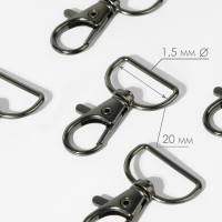 Карабин металлический, 39 &times; 24 мм / 20 &times; 1,5 мм, 6 шт, цвет чёрный никель