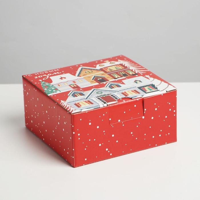 Коробка подарочная новогодняя складная &laquo;Зимний город&raquo;, 15 х 15 х 7 см, Новый год
