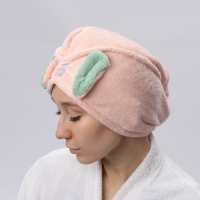 Чалма для сушки волос Доляна &laquo;Ушки&raquo;, микрофибра, с пуговкой, цвет розовый