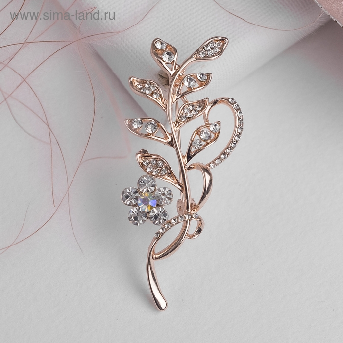Брошь &laquo;Ветвь&raquo; с цветком, цвет белый в розовом золоте
