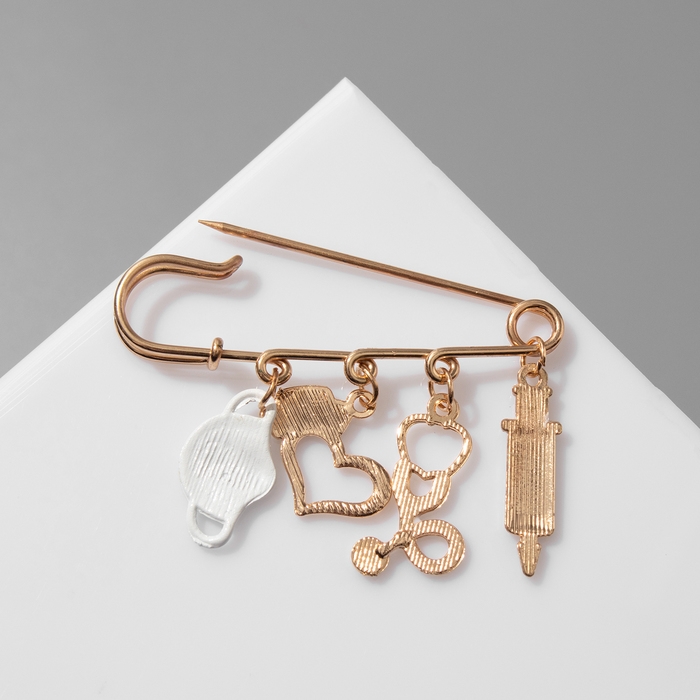 Булавка &laquo;Медицина&raquo; 4 подвески, 6,5 см, цвет белый в золоте