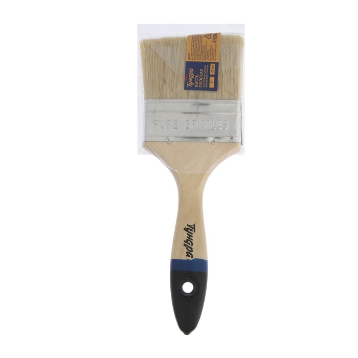 Кисть плоская ТУНДРА, натуральная щетина, деревянная рукоятка, 3 Кисть плоская ТУНДРА, натуральная щетина, деревянная рукоятка, 3", 75 мм