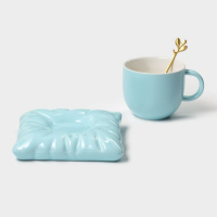 Чайная пара керамическая с ложкой &laquo;Зефирка&raquo;, 2 предмета: чашка 250 мл, блюдце d=13 см, цвет голубой