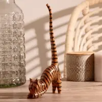 Сувенир дерево "Кошка полосатая под кольца" 12х4х25 см
