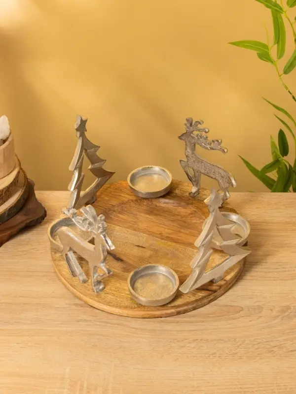 Подсвечник на 4 свечи "Рождество" алюминий, дерево 29,5х29,5х19 см