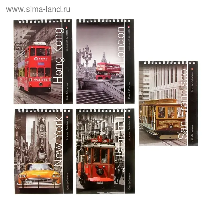 Блокнот А5, 40 листов на гребне "Города", МИКС