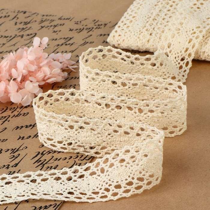 Кружево вязаное, 38 мм &times; 15 &plusmn; 1 м, цвет бежевый