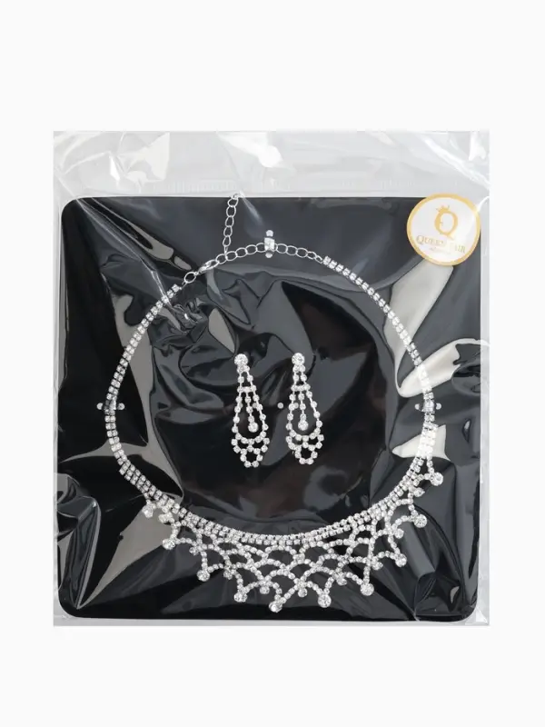 Набор 2 предмета: серьги, колье со стразами &laquo;Лёд. Паутина&raquo;, d=13.5 см, белый в серебре