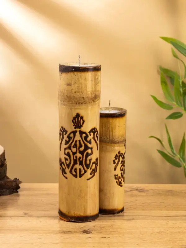 Свеча в бамбуке тройная &laquo;Экзотика&raquo;, 13&times;15&times;30 см, 100 мл, бежевая