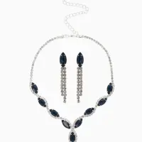 Набор 2 пред-а: серьги, колье "Вечерний шик" лепестки, цвет бело-тёмно-синий в серебре