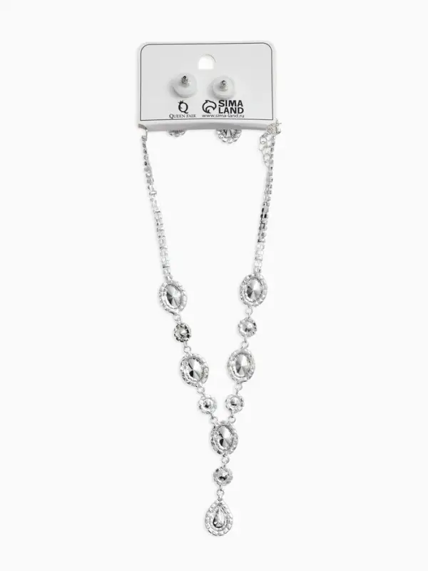 Набор 2 предмета: серьги, колье &laquo;Вечерний шик. Овал&raquo;, цвет бело-изумрудный в серебре