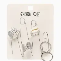 Набор колец 5 шт "Новый стиль" море, размер МИКС, цвет белый в серебре