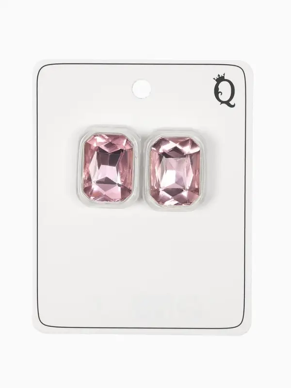 Серьги "Кристалл" прямоугольник грань, цвет прозрачно-розовый