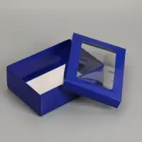 Коробка складная, крышка-дно, с окном, синяя, 24 х 17 х 8 см