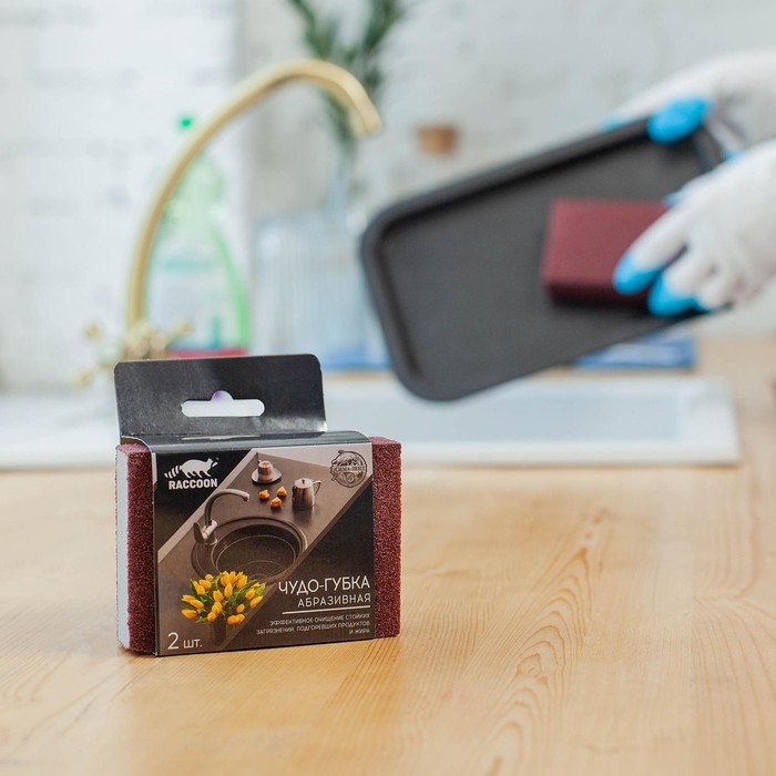 Губки для посуды Raccoon &laquo;Чудо-губка&raquo;, 2 шт, чистящие,10,5&times;7&times;5 см