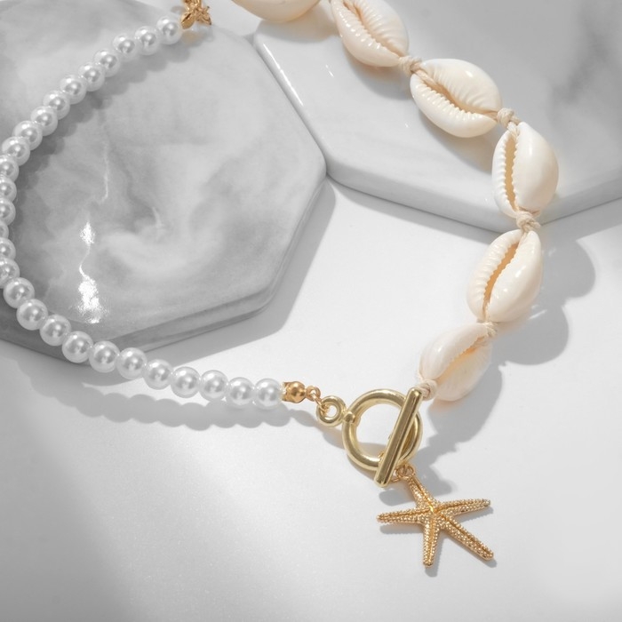 Чокер &laquo;Морская звезда&raquo;, белый в золоте, 42 см