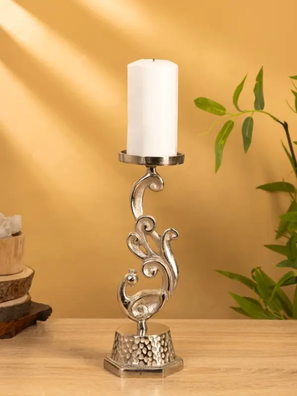 Подсвечник "Жар-птица" 11х11х30 см, алюминий, цв. серебро