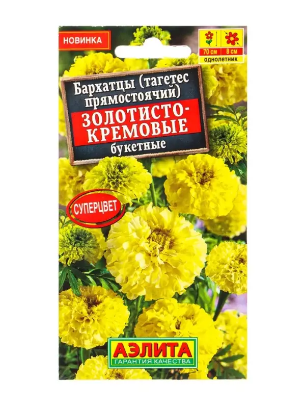 Семена цветов Бархатцы Золотисто-кремовые букетные прямостоячие , Ц/П,0,1 г