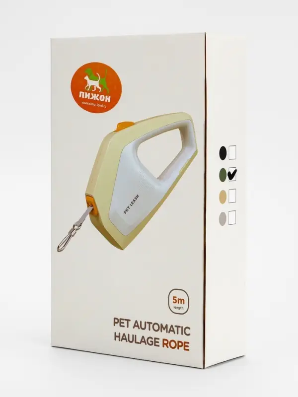 Рулетка - поводок для собак, лента 3 метра, белая/зелёная