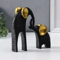 Сувенир полистоун "Слон со слонёнком. Гофре" чёрный с золотом набор 2 шт 5,5х16,5х16,5 см