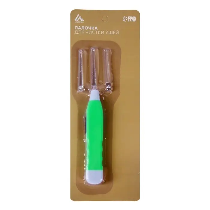 Палочка для чистки ушей Luazon LES-03, LED-подсветка, 3 насадки, от батареек (в комплекте)