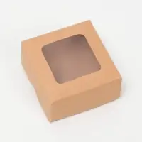 Коробка складная, крышка-дно, с окном, крафтовая, 8 х 8 х 4 см