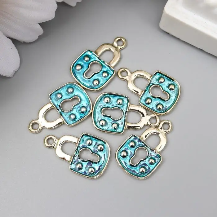 Декор для творчества металл "Голубой замочек" серебро, эмаль 1,6х1,1 см