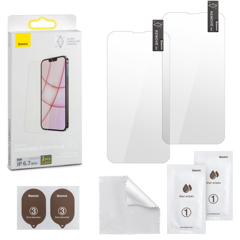 Защитное стекло iPh 13 Pro Max 6.7 (2021) 0.3mm 2 шт без рамки Super Porcelain Crystal Baseus SGBL030202