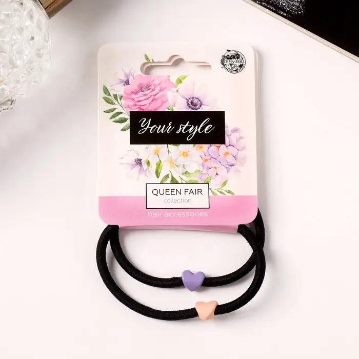 Резинки для волос &laquo;Анет&raquo;, набор 2 шт., сердце, 5 см, МИКС