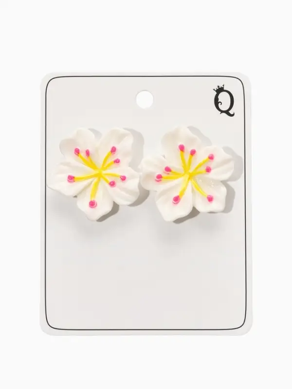 Серьги пластик "Лилии", цвет белый