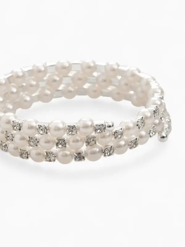 Браслет с жемчугом &laquo;Пружинка&raquo; стразинки, шар № 6, цвет белый в серебре, L=6 см