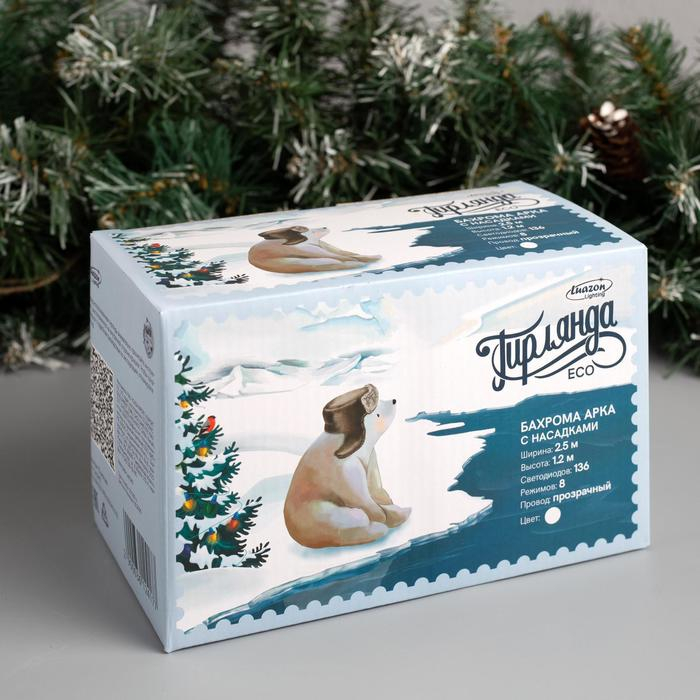 Гирлянда &laquo;Бахрома-арка&raquo; 2.5 &times; 1.2 м с насадками &laquo;Звёзды&raquo;, IP20, прозрачная нить, 136 LED, свечение белое, 8 режимов, 220 В