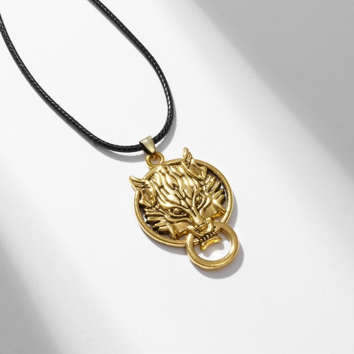 Кулон мужской &laquo;Волк&raquo; защитник, цвет чернёное золото на чёрном шнурке, 40 см