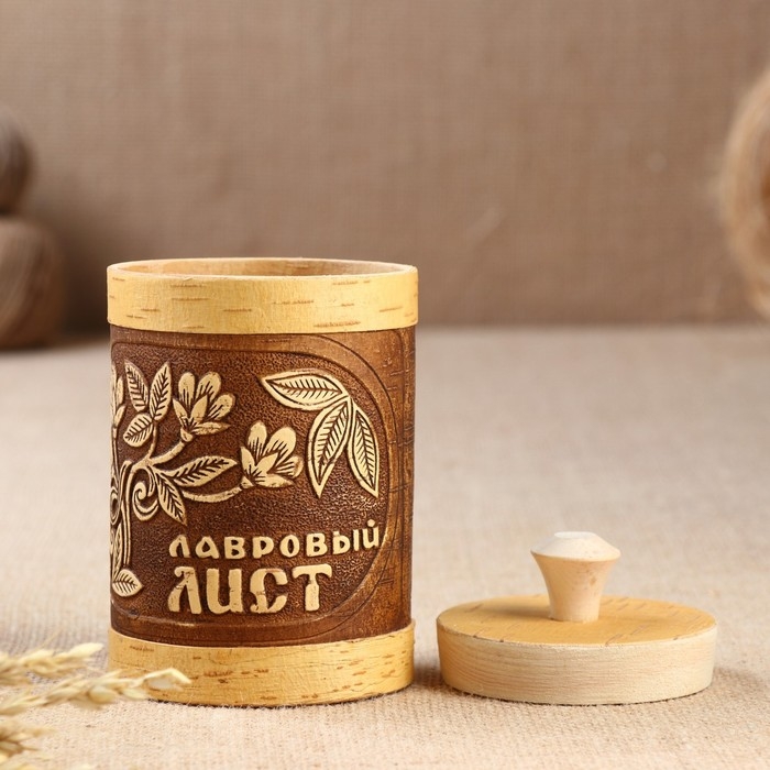 Туес &laquo;Веточка&raquo;, лавровый лист, D=9 см, береста