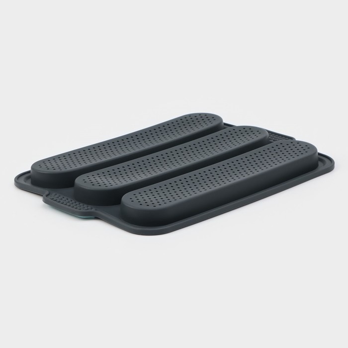 Форма для выпечки с перфорацией &laquo;Багет&raquo;, силикон, 34,5&times;24&times;2,2 см, 3 ячейки (28&times;6&times;2 см), цвет серый