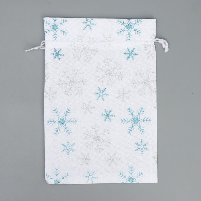 Мешочек подарочный холща &laquo;С праздником&raquo;, снежинки, 16 х 24 см +/- 1.5 см, Новый год