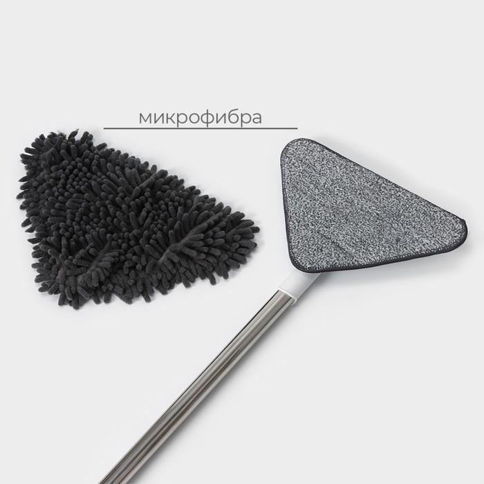 Окномойка с стальной ручкой и сгоном Raccoon, 25&times;17&times;105(148) см, 2 насадки из микрофибры