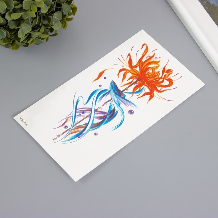 Татуировка на тело цветная "Рыба синяя" 11,4х21 см