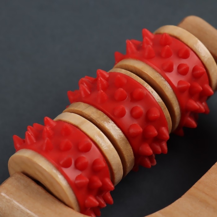 Массажёр - роллер, с шипами, универсальный, деревянный, 14,5 &times; 8 &times; 2 см, цвет МИКС