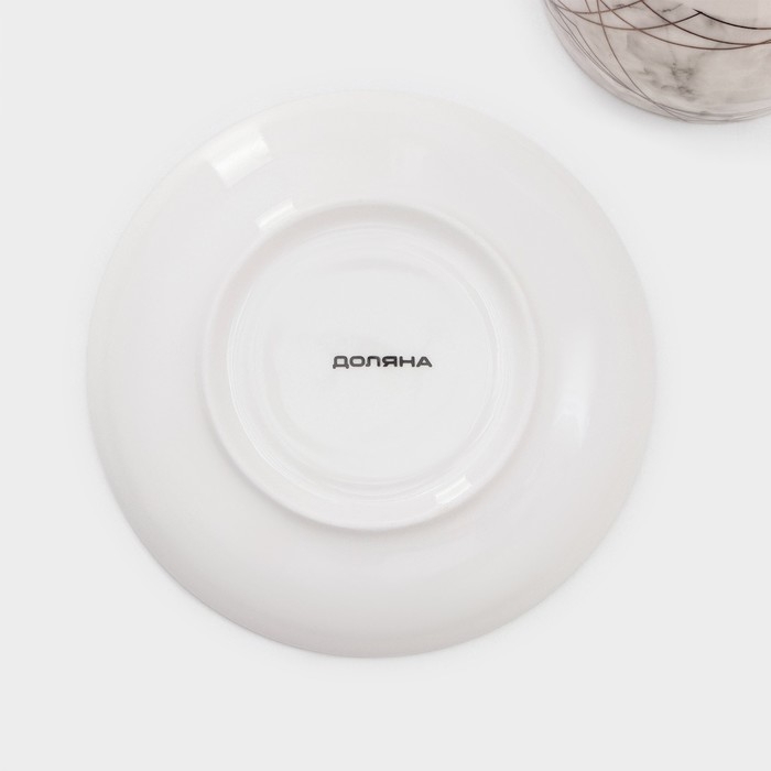 Сервиз фарфоровый чайный Доляна &laquo;Мрамор&raquo;, 12 предметов: 6 чашек 280 мл, 6 блюдец d=15 см, цвет серый