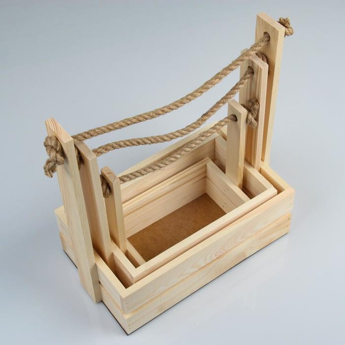 Набор кашпо деревянных 3 в 1 (30.5&times;18.5&times;35; 25.5&times;15&times;30; 20&times;12&times;23) "Аром", натуральная сосна