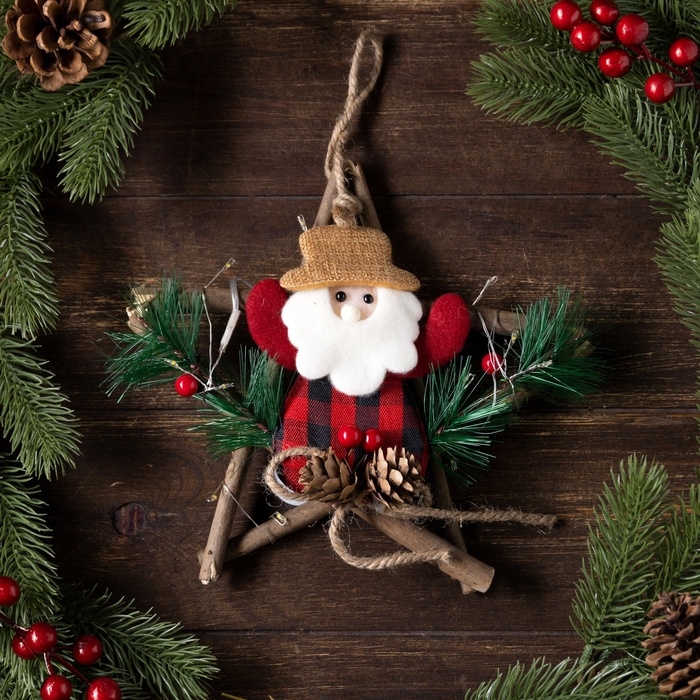 Светодиодная фигура &laquo;Звезда с Дедом Морозом&raquo; 19 см, пластик, батарейки CR2032х2 (в комплекте), свечение тёплое белое